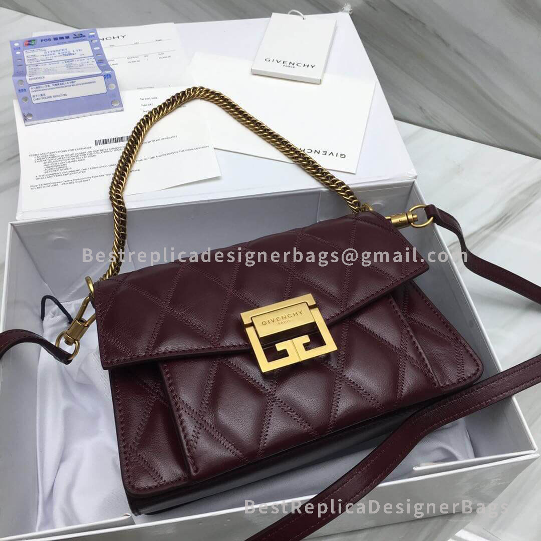 Givenchy Small GV3 Bag Wine In Diamond Quilted Calfskin Leather GHW 29999-1